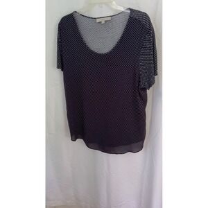 LOFT Women's XL Black & White Polka Dot Short Sleeve V-Neck Blouse Top‎